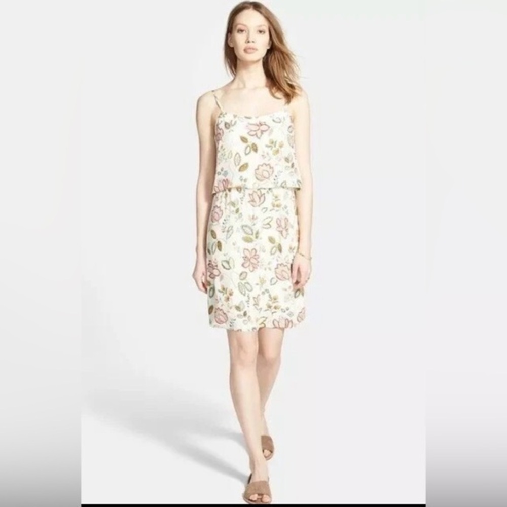 Madewell Cream Floral Print Cami Overlay Silk Mini Dress Size 0